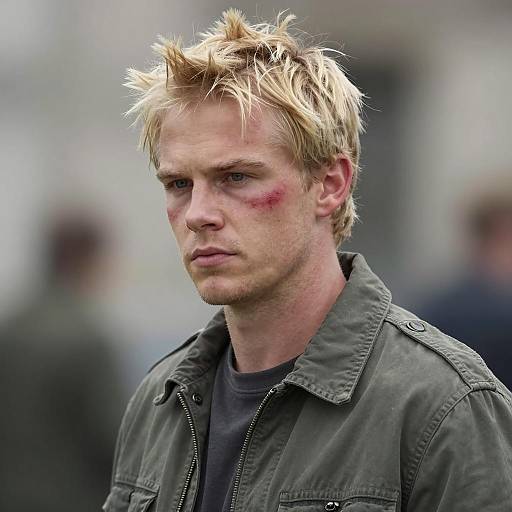 Serious Blonde Man with Bruised Cheek