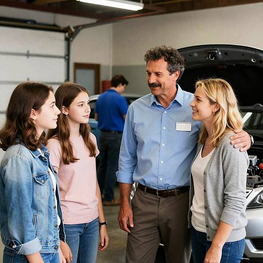 Family Portrait in a Busy Garage
