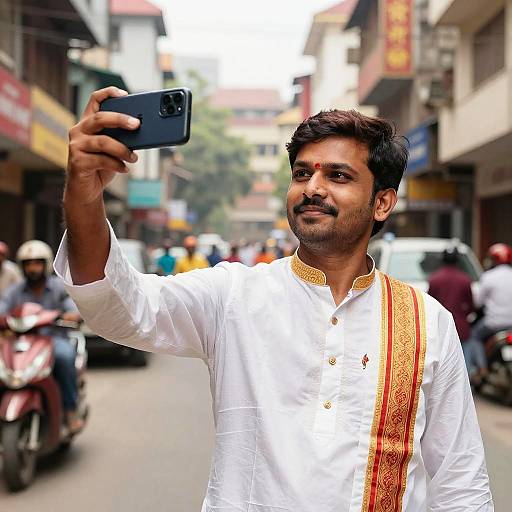 Indian Man Selfie Blending Tradition