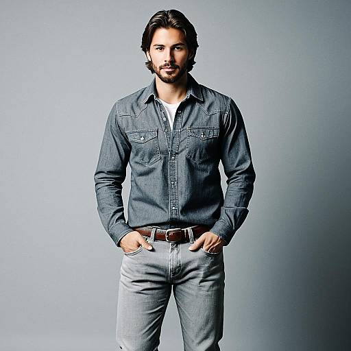 Man Wearing Grey Denim Outfit