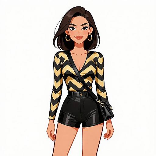 Edgy Woman in Black and Gold Fashion