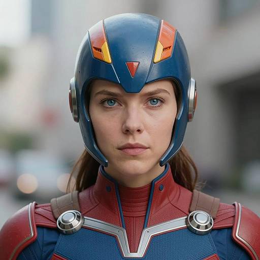 Close-up of Woman in Futuristic Superhero Costume