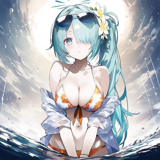 Illustration of Hiyori (swimsuit) (blue archive), blue archive in the style of Yuugen