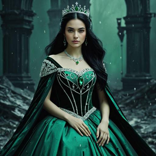 Elegant Woman in Emerald Green Renaissance Dress