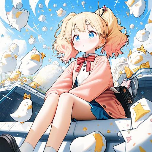 Illustration of Alice cartelet, kin-iro mosaic in the style of Rinotuna