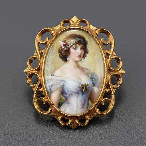 Art Nouveau Gold and Porcelain Brooch