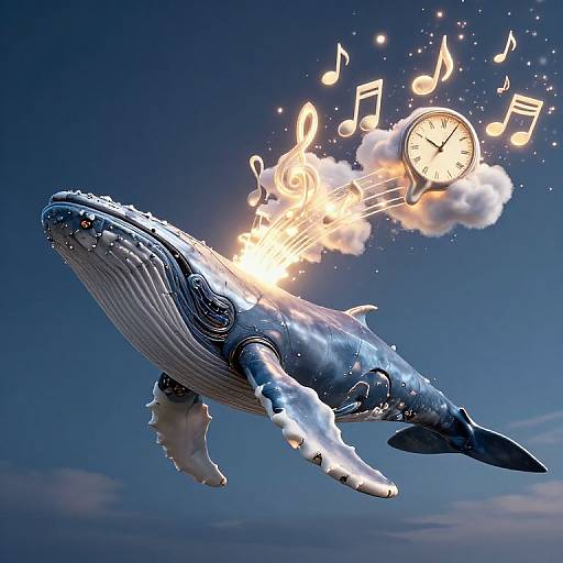 Mechanical Whale with Glowing Cloud Intestines