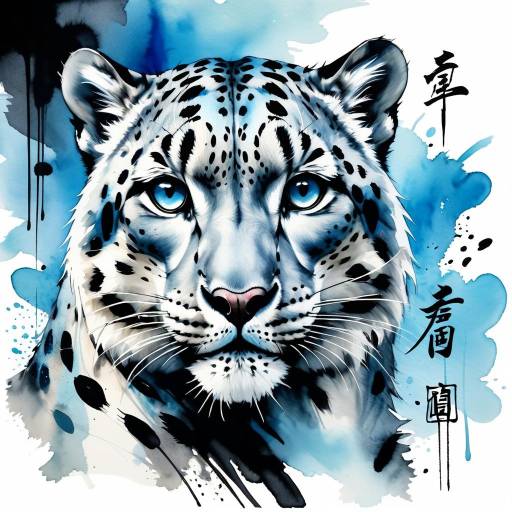 Snow Leopard in Traditional Ink Wash