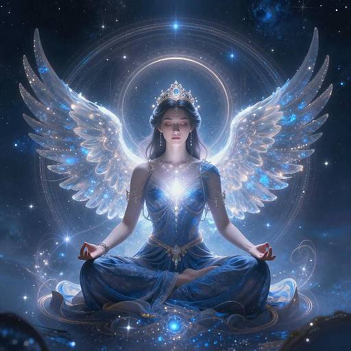 Celestial Female Angel Meditating in Space