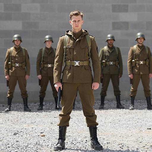 Man in Military-Style Costume Holding Gun