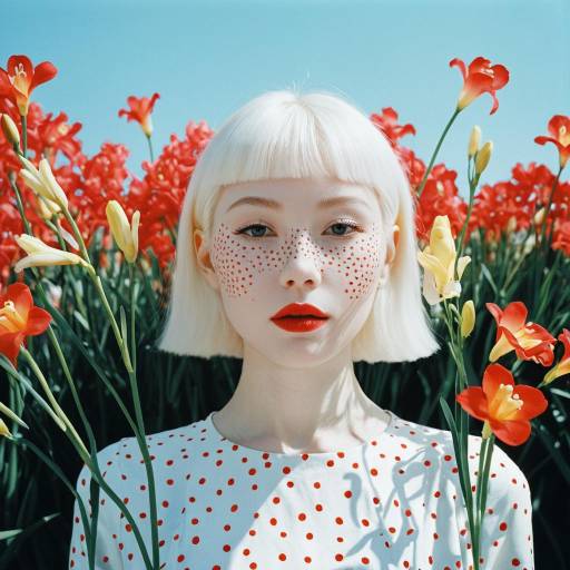 Albino Model with Freesia Flowers in Pastels