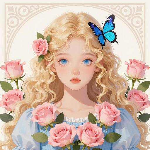 Whimsical Girl in Floral Frame Illustration