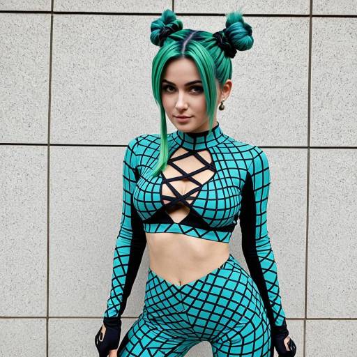 Cosplay Outfit with Blue and Black Web Pattern