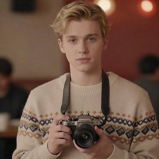 Young Blonde Photographer with Warm Bokeh