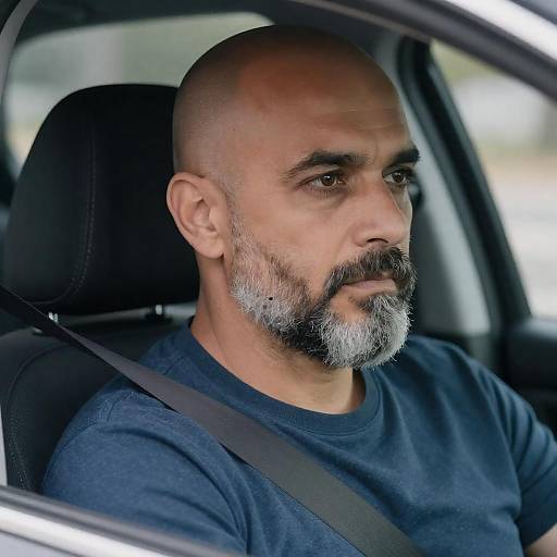Serious Bald Man Seated in Car