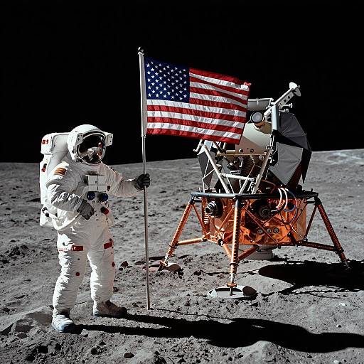 Astronaut on Lunar Surface with Flag