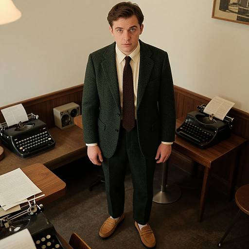 Thoughtful Man in Vintage Coffee Corner