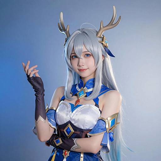 Silver-Haired Cosplayer in Blue and Gold
