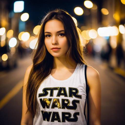 Young Woman in Star Wars Tank Top at Night