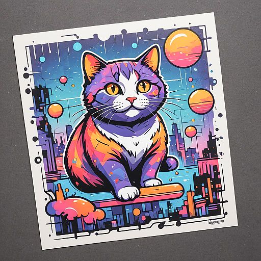 Vibrant Floating Cat Sticker Design Vibrant Floating Cat Sticker Design