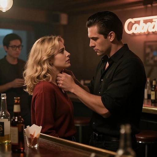 Tense Moment in Dimly Lit Bar