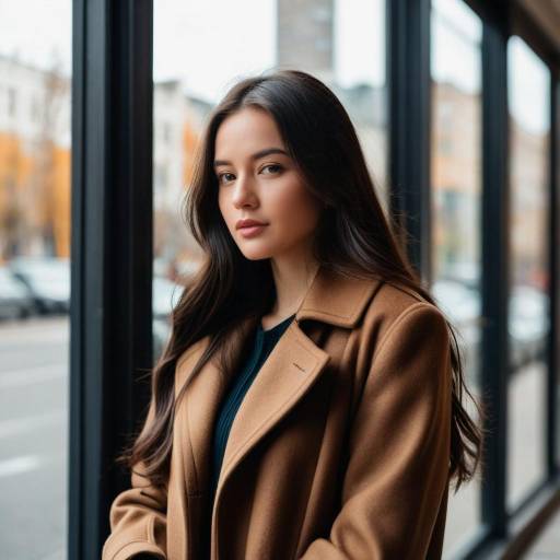 Young Woman in Brown Coat by Urban Window