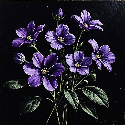 Dark Realistic Violet Floral Oil Painting