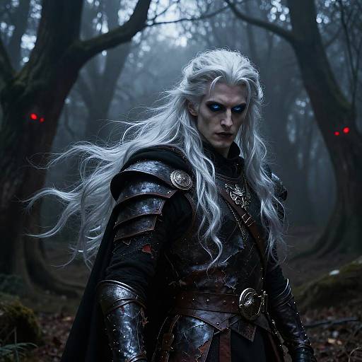 Silver-Haired Vampire in Foggy Forest