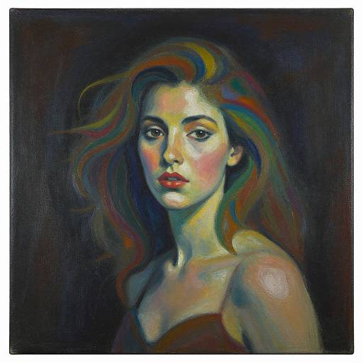 Abstract Expressionist Woman with Colorful Hair