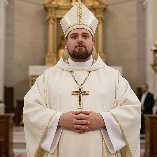 Plus Size Pious Priest in Church