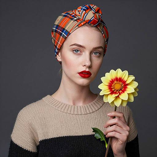 Portrait of Chic Woman with Flower