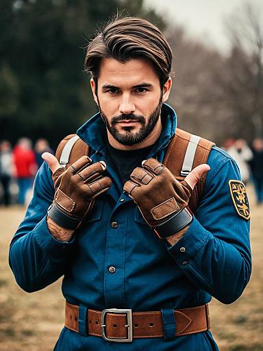 Man in Tactical Outfit with Fingerless Gloves
