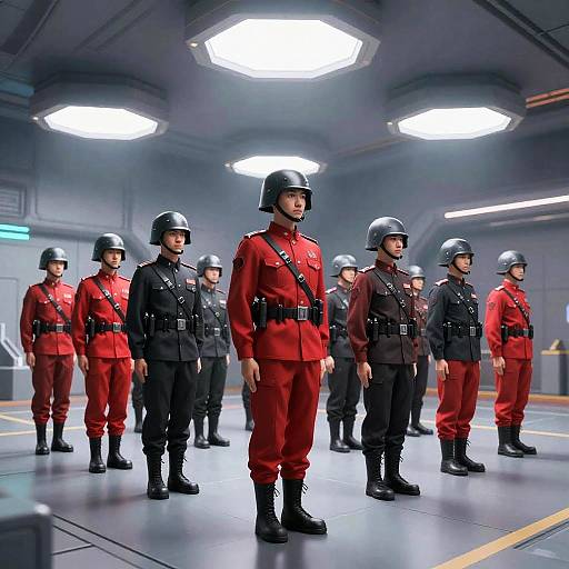 Futuristic Soldiers in Red and Black