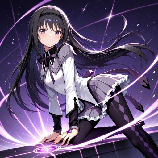 Illustration of Akemi homura (magical girl), mahou shoujo madoka magica in the style of Gia