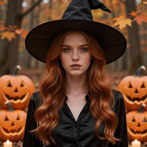 Halloween Witch Portrait with Pumpkins