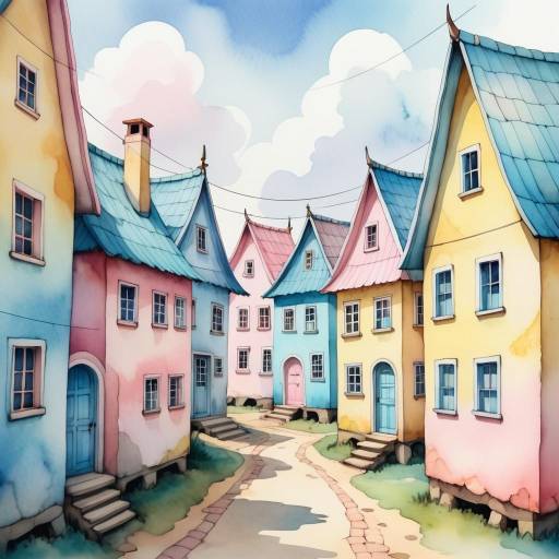 Charming Fantasy Village in Pastel Hues