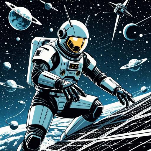 Retro Sci-Fi Android Repairing Satellites