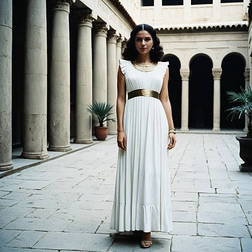 Elegant Woman in White Cleopatra Dress