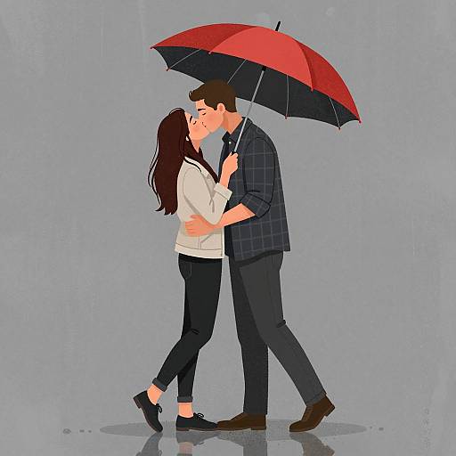 Intimate Couple Under Umbrella Illustration