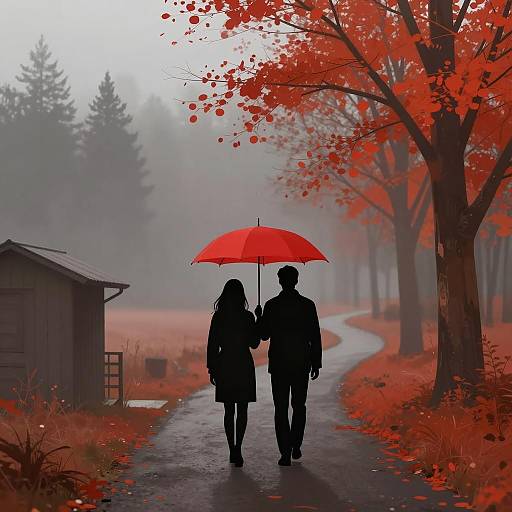 Silhouetted Figures on a Winding Path