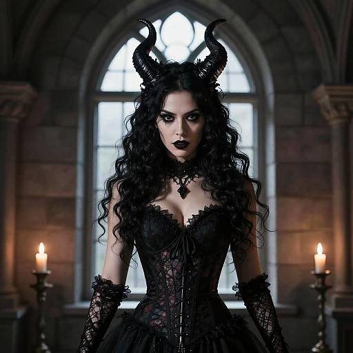 Gothic Woman in Stone Room