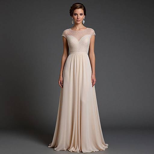Elegant Woman in Beaded Evening Gown