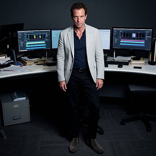 Focused Man in Editing Suite