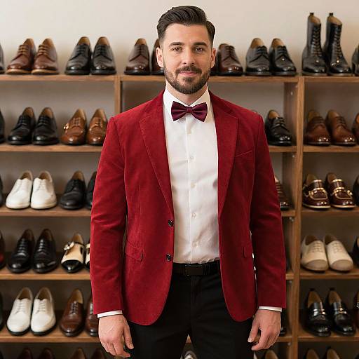 Man in Red Jacket with Shoes