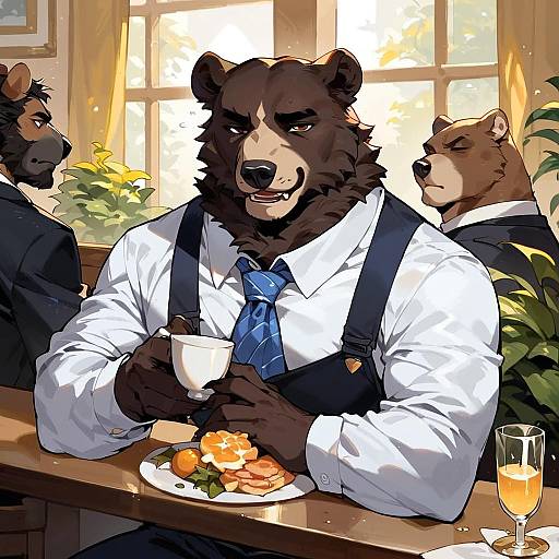 Gentleman Bear at a Cozy Cafe