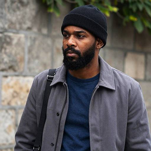 Bearded Man in Beanie and Gray Jacket