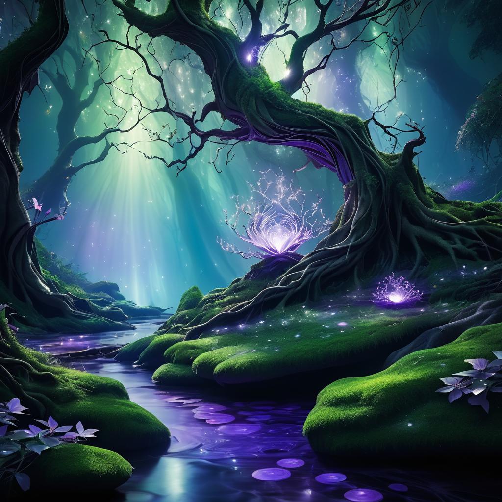 Enchanting Moonlit Forest Glade Scene