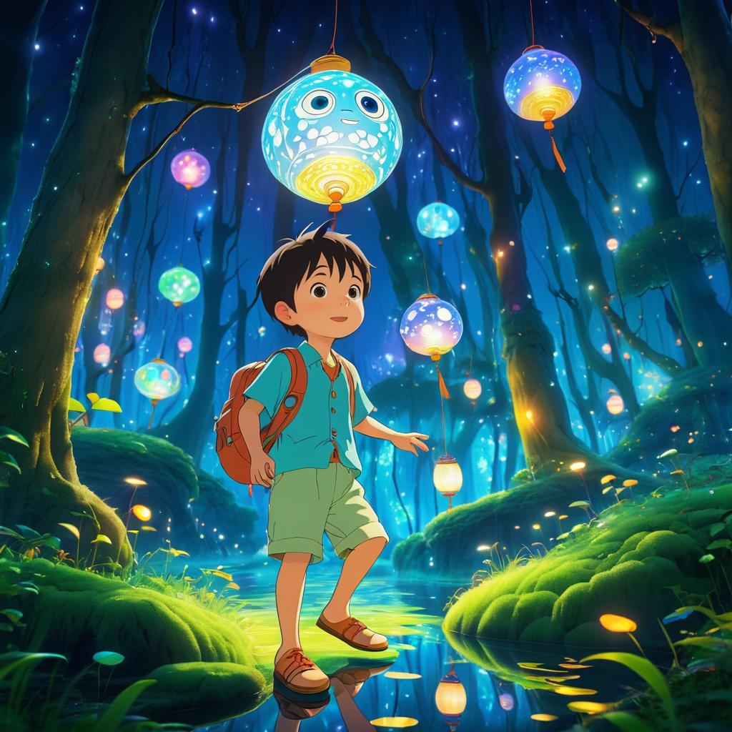 Whimsical Boy and Magical Lantern Adventure