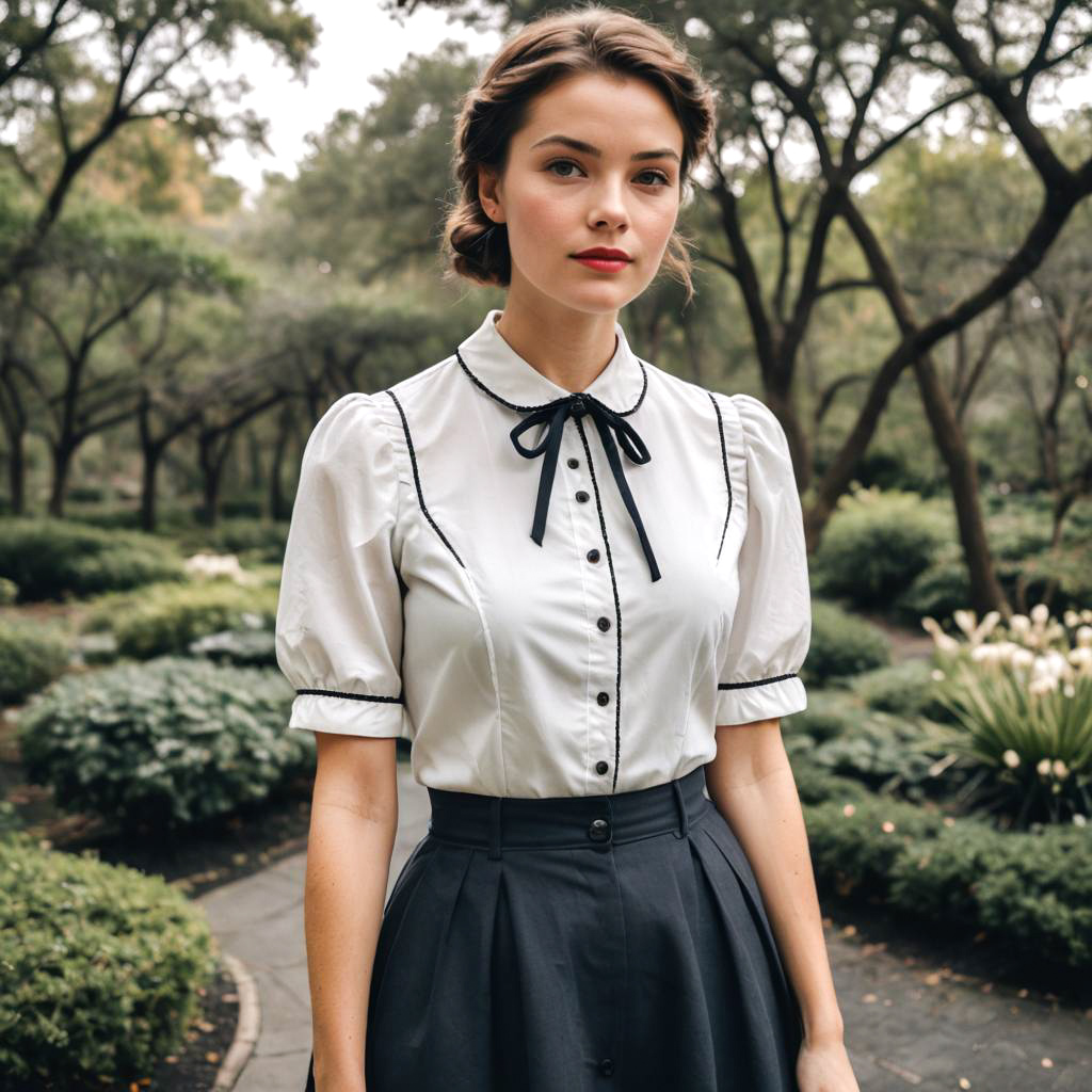 Vintage-Inspired Woman in Botanical Garden