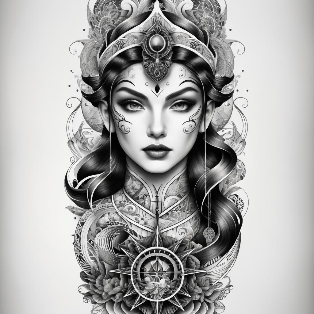 Intricate Sailor Tattoo with Fantasy Elements